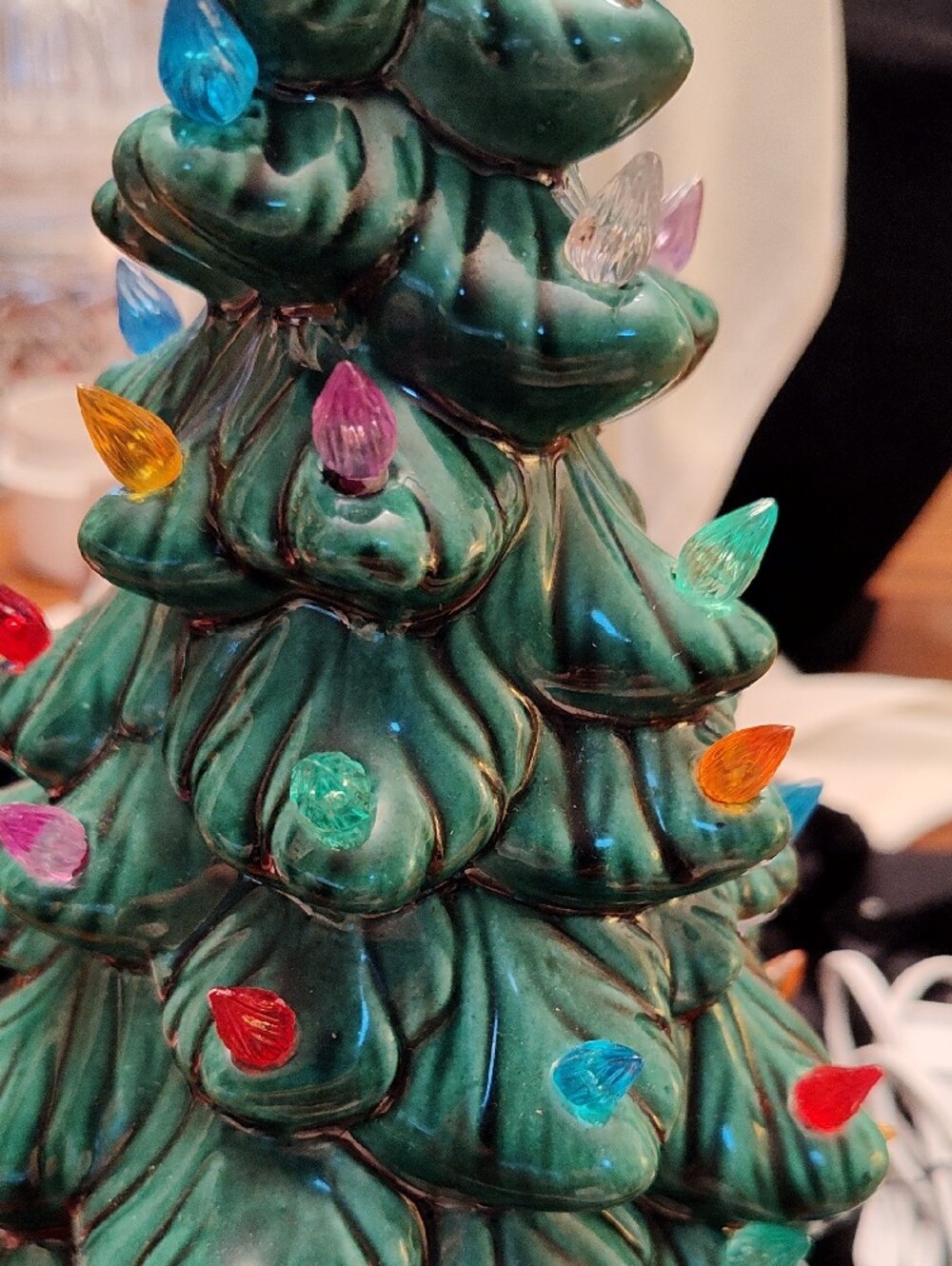 Vintage Ceramic Christmas Tree Green with Multicolor Bulbs - Picture 2 of 2